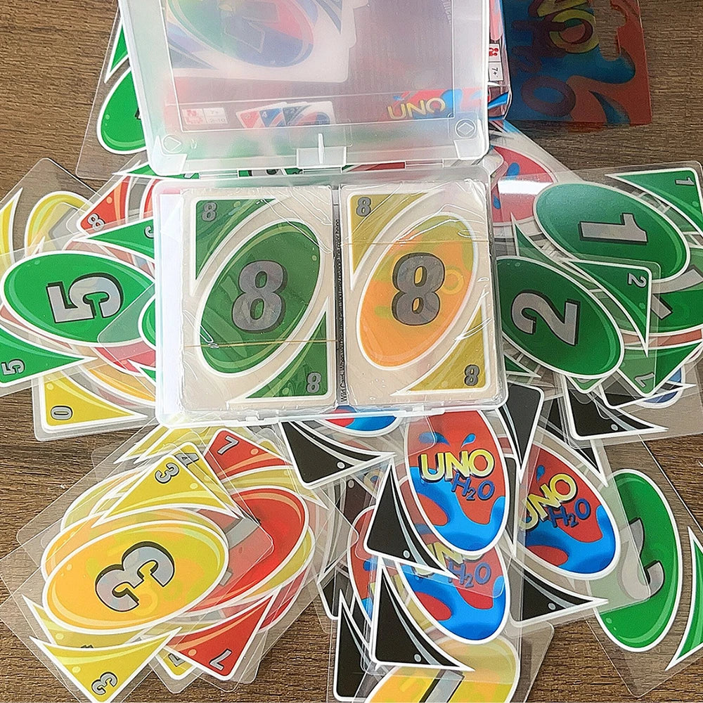 Neues UNO H2O Kartenspiel, transparent, wasserdicht, druckfest, PVC-Kunststoff, transparent, Kinderspielzeug, Spielkarten, Brettspiele, Geburtstagsgeschenke