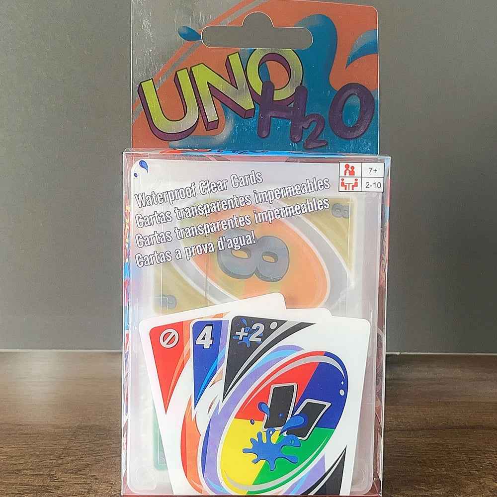 Neues UNO H2O Kartenspiel, transparent, wasserdicht, druckfest, PVC-Kunststoff, transparent, Kinderspielzeug, Spielkarten, Brettspiele, Geburtstagsgeschenke